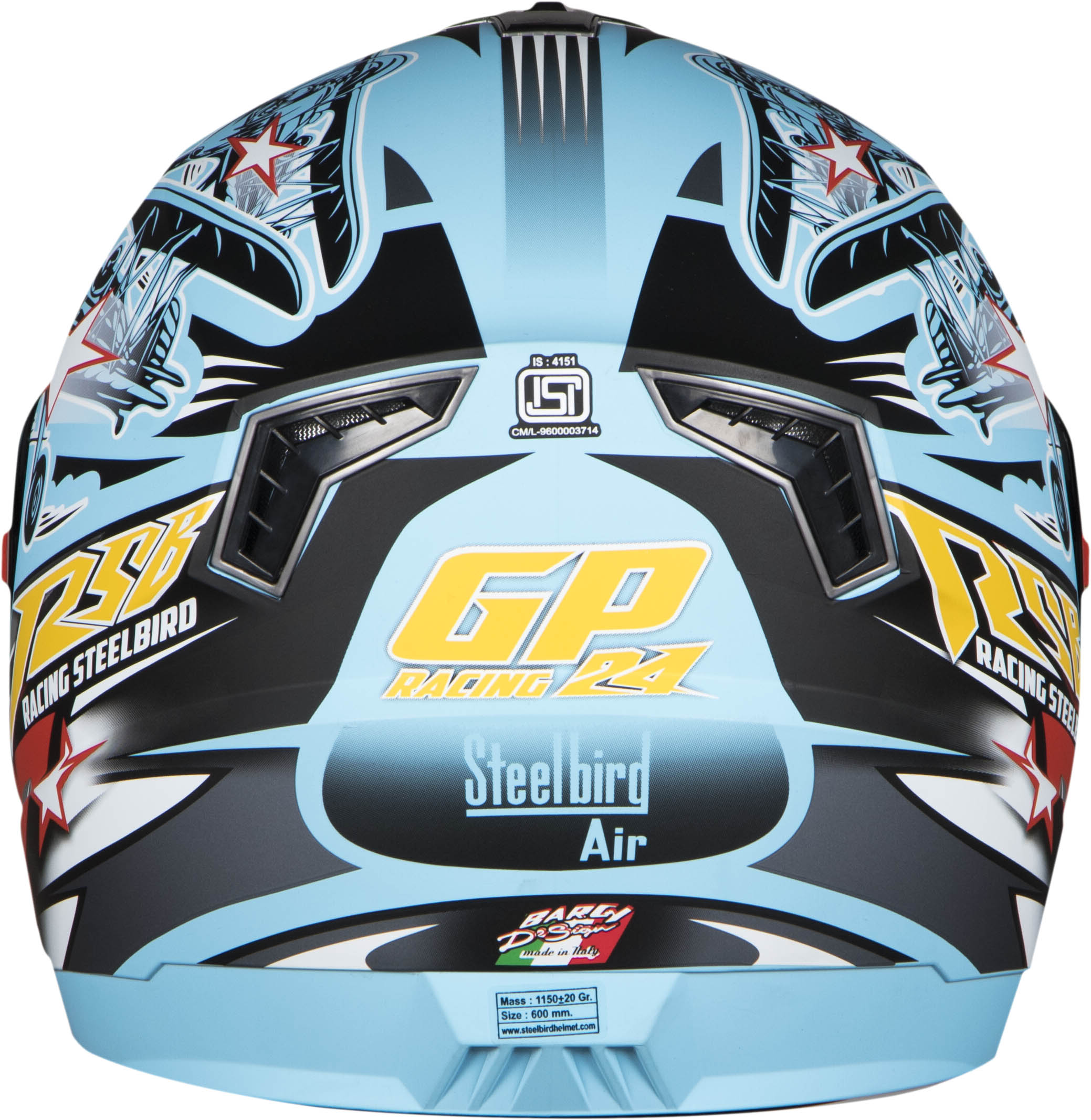 SBA-1 Hovering Glossy Sky Blue With Yellow ( Fitted With Clear Visor  Extra Blue Chrome Visor Free)